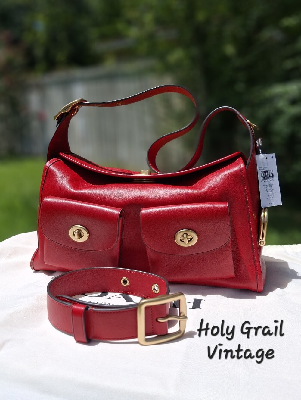 Coach Limited Re-Edition Scarlett Red Leather The Turnlock Haversack Bag #CDZ12